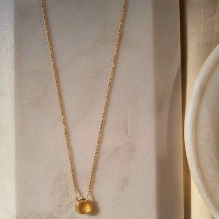 Citrine gemstone necklace, dainty gold plated necklace for women, Brass jewelry